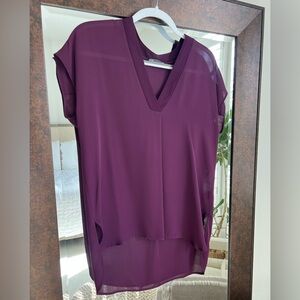 Vince Sheer Silk V-Neck Women's Dolman Blouse Maroon